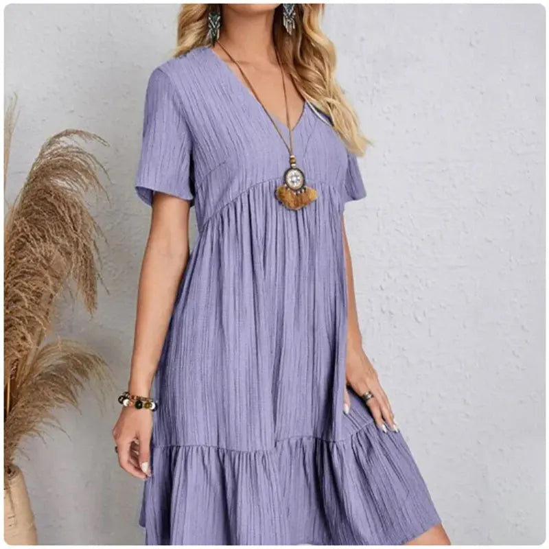 Robes péplum d'été pour femmes, col en v, manches courtes, taille ample, à volants, évasées, robes de vocation, printemps