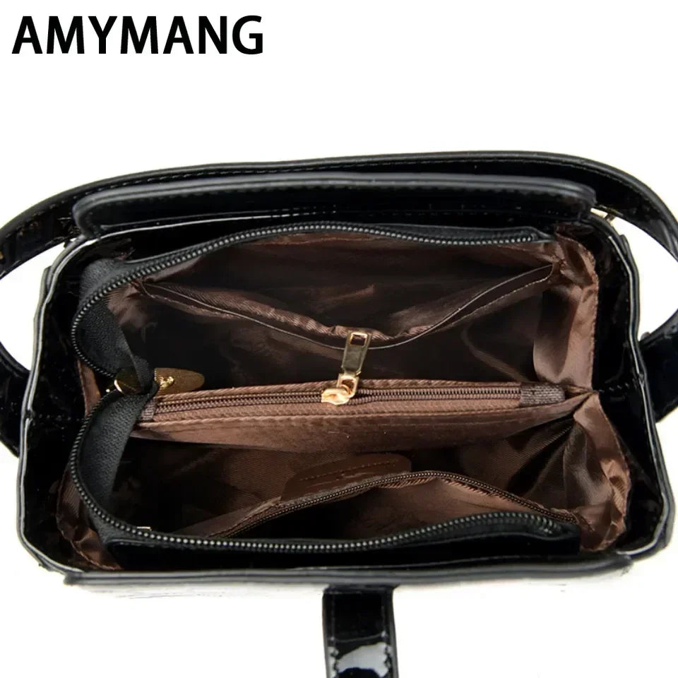 Sac à main en cuir verni pour femmes, sac seau en cuir de haute qualité avec poche intérieure, sac à bandoulière de marque de luxe pour femmes.