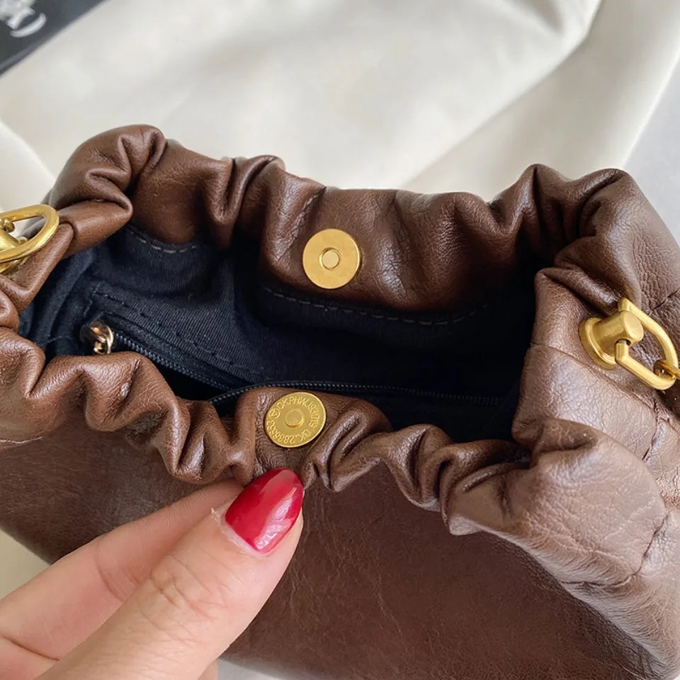 Sac à bandoulière en cuir PU pour femmes, sac à bandoulière avec chaîne, sac à main décontracté plissé en vagabonds, sac à main à la mode pour femmes
