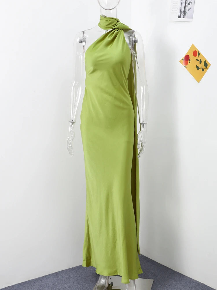 Robe élégante à col licou pour femmes, couleur unie, épaules dénudées, sans manches, dos nu, Slim, Maxi, Robes de soirée, été, automne, 2025