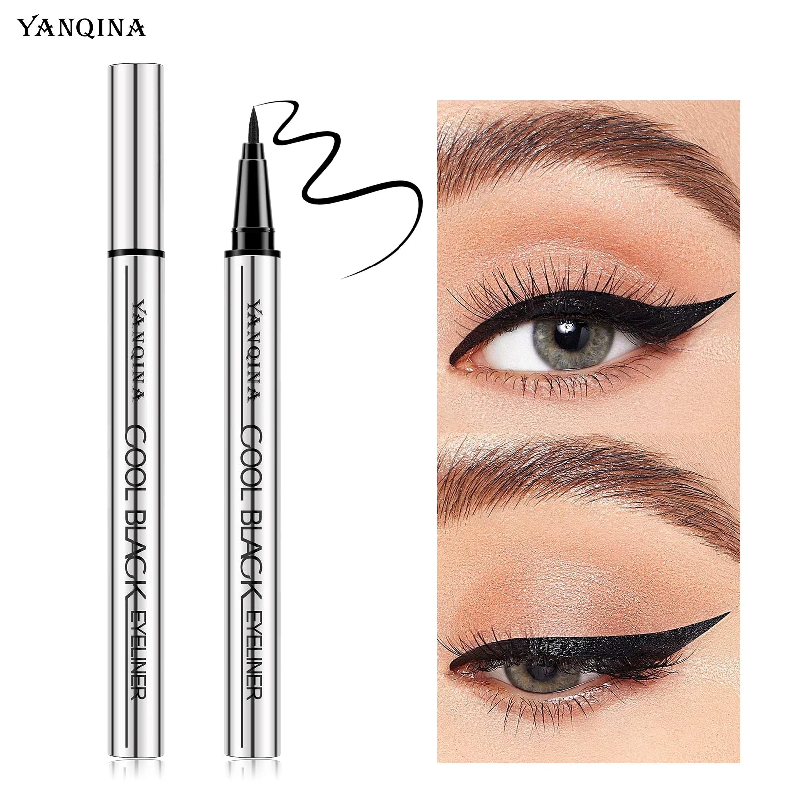 Stylo Eyeliner Liquide Imperméable — Noir & Marron, Longue Durée Sans Bavures