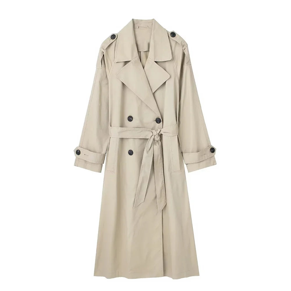 Willshela femmes mode avec ceinture solide Double boutonnage Trench Vintage revers cou manches longues femme Chic dame tenues
