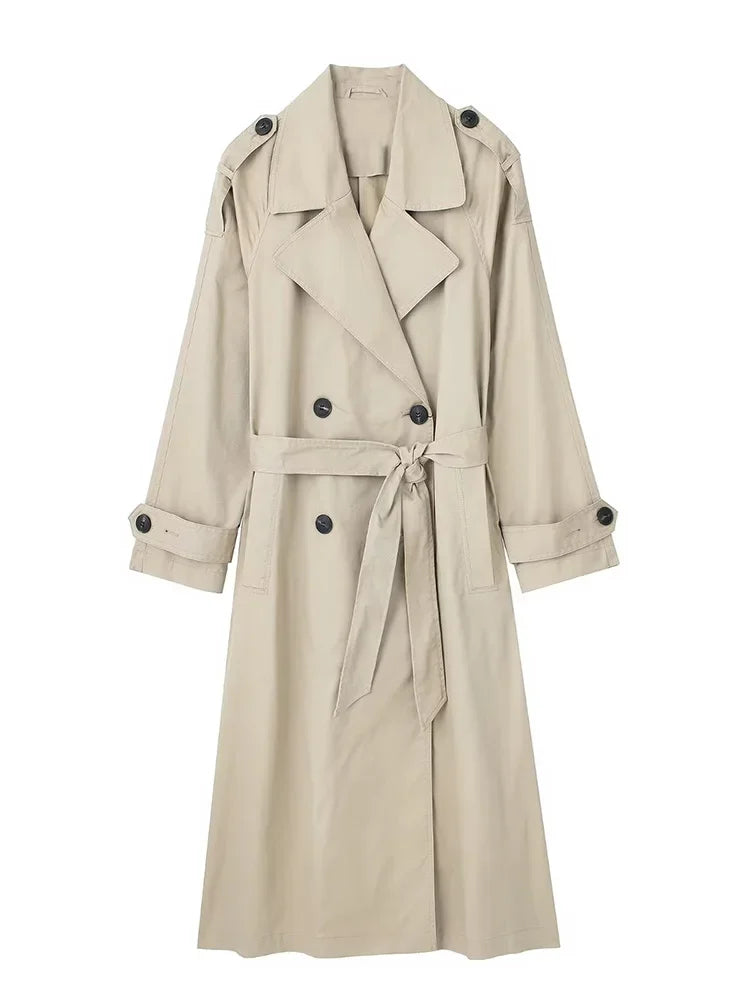 Willshela femmes mode avec ceinture solide Double boutonnage Trench Vintage revers cou manches longues femme Chic dame tenues