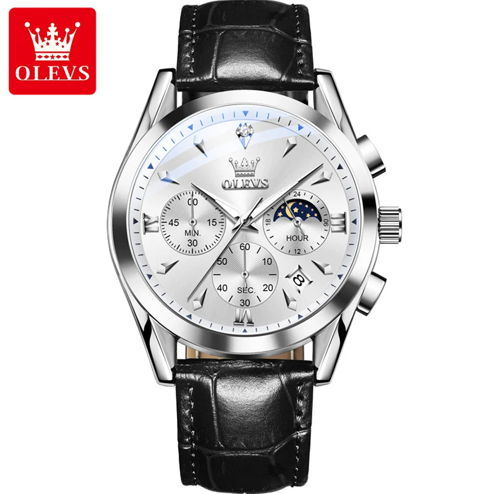 OLEVS 3609 Original Phase de lune chronographe montre pour hommes en cuir étanche lumineux luxe Quartz hommes montres Reloj Mujer