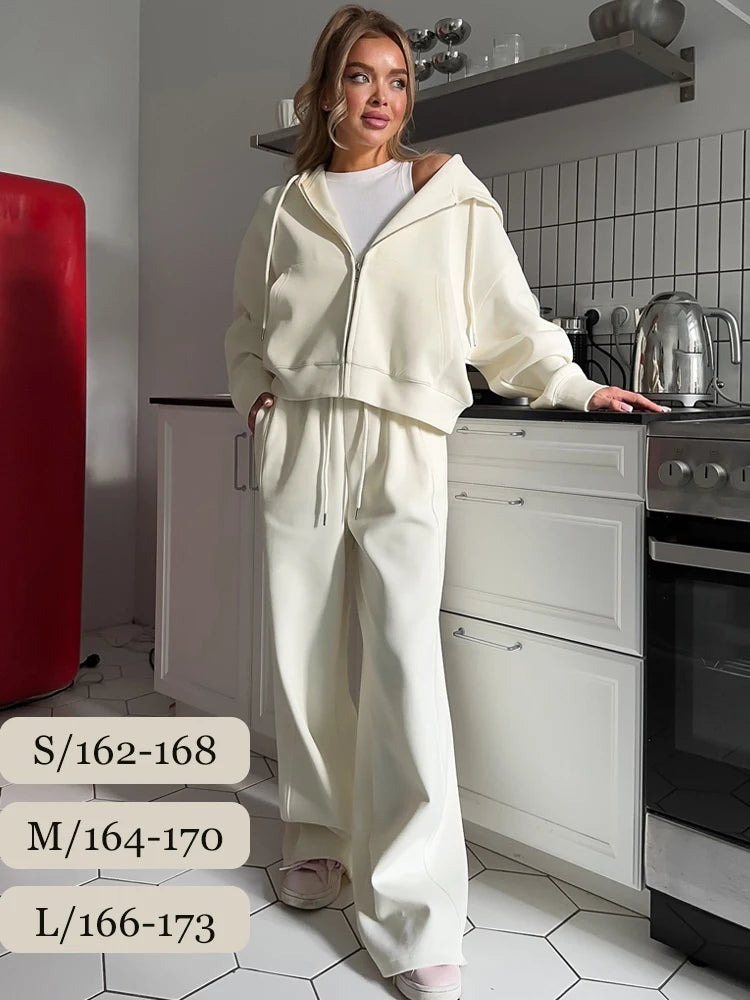 Ensemble de survêtement pour femmes, sweat-shirt à capuche et pantalon, ensemble deux pièces, sweat-shirt décontracté à fermeture éclair, pantalon de sport uni avec cordon de serrage, ensembles de sport