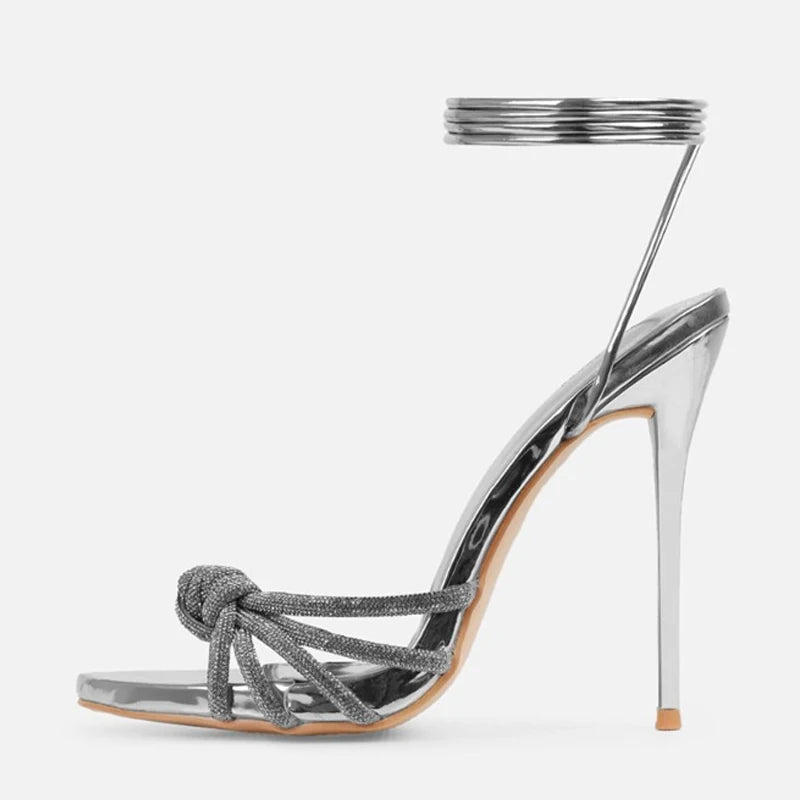Liyke 2026 nouveauté argent cristal bande étroite femmes sandales été fête mariage bal chaussures plate-forme bout ouvert talons hauts