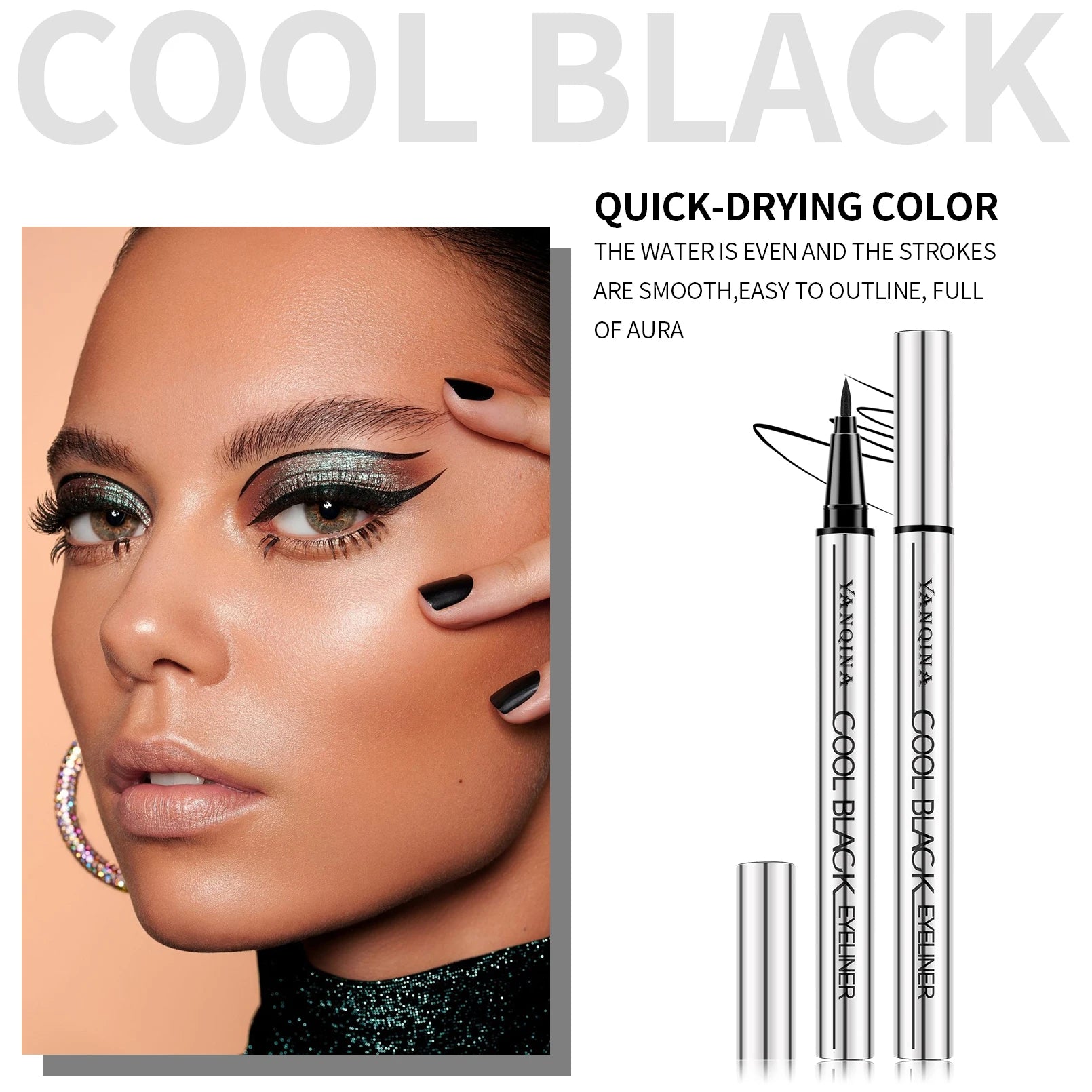 Stylo Eyeliner Liquide Imperméable — Noir & Marron, Longue Durée Sans Bavures