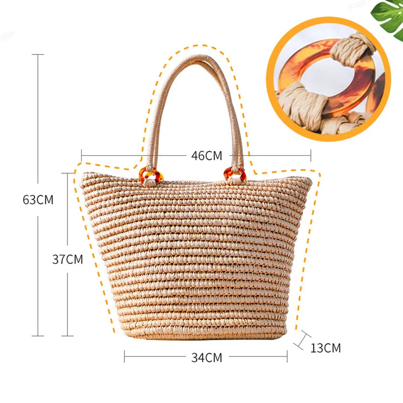Sacs à main bohème d'été en paille pour femmes, sac de plage de grande capacité, sac à bandoulière, panier de shopping tissé, fourre-tout