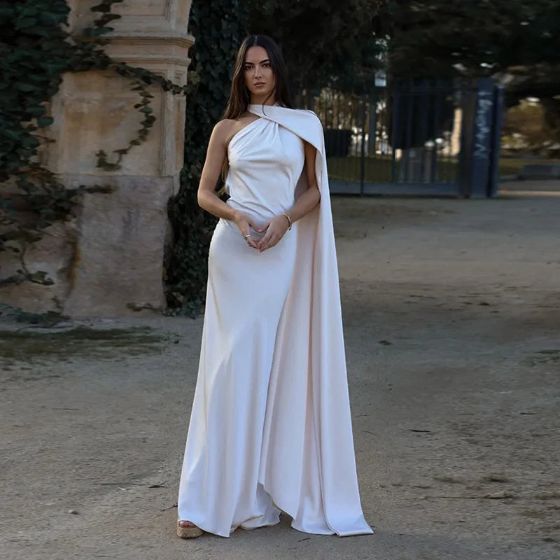 Robe élégante à col licou pour femmes, couleur unie, épaules dénudées, sans manches, dos nu, Slim, Maxi, Robes de soirée, été, automne, 2025