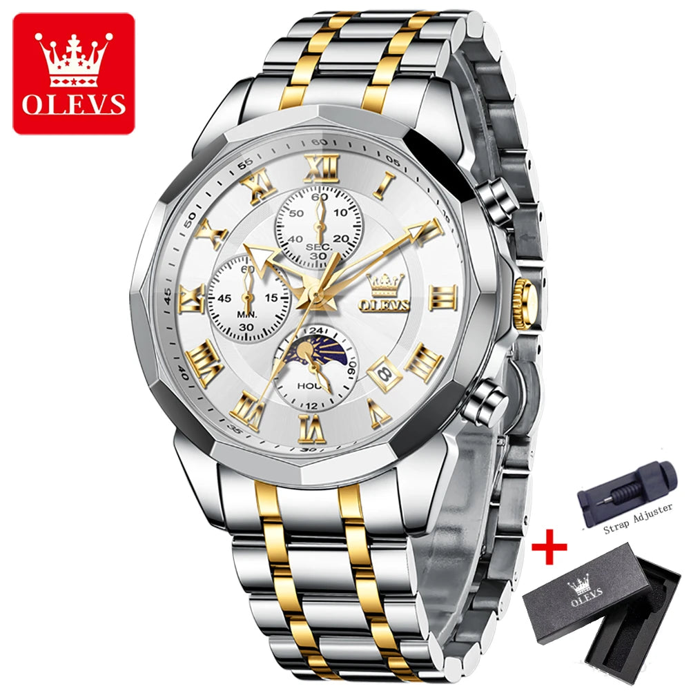 OLEVS 3675 luxe en acier inoxydable étanche calendrier montre à Quartz pour hommes chronographe lumineux hommes montres Reloj Hombre