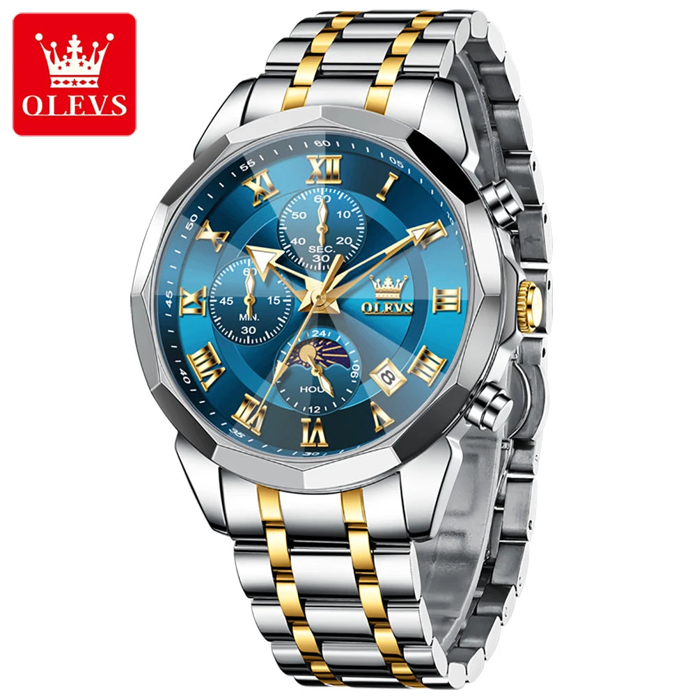 OLEVS 3675 luxe en acier inoxydable étanche calendrier montre à Quartz pour hommes chronographe lumineux hommes montres Reloj Hombre