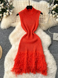 SINGREINY américain Hotsweet robe moulante sans manches Design en fourrure 2025 été Style Simple femmes vacances tricot longue robe