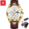 OLEVS 3609 Original Phase de lune chronographe montre pour hommes en cuir étanche lumineux luxe Quartz hommes montres Reloj Mujer