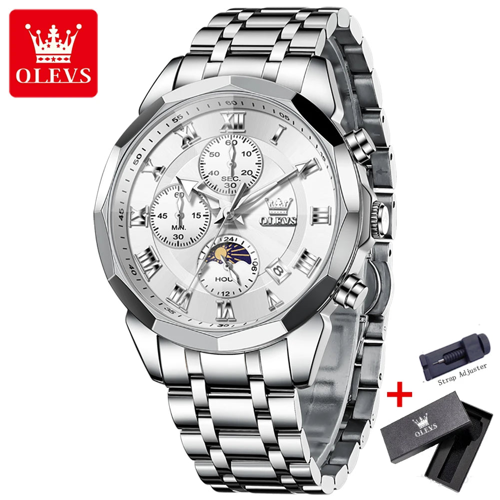OLEVS 3675 luxe en acier inoxydable étanche calendrier montre à Quartz pour hommes chronographe lumineux hommes montres Reloj Hombre