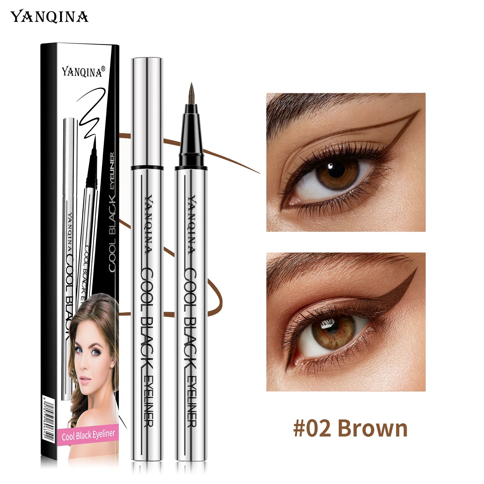 Stylo Eyeliner Liquide Imperméable — Noir & Marron, Longue Durée Sans Bavures
