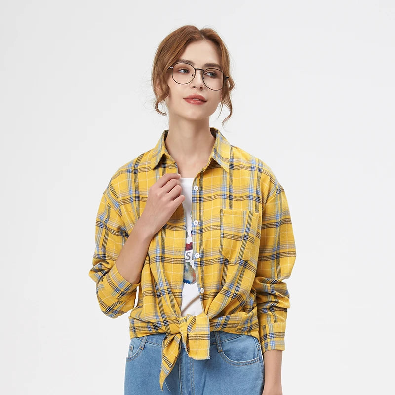 2025 nouvelle mode lâche femmes chemise à carreaux frais collège Style Design Blouses et hauts à manches longues décontracté femme à carreaux vêtements
