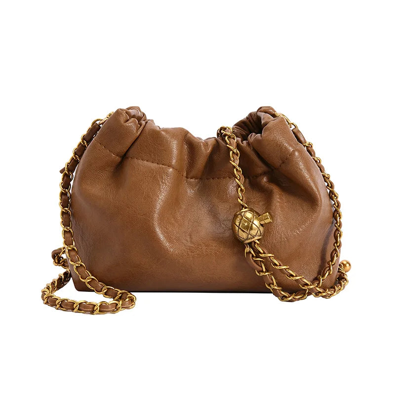 Sac à bandoulière en cuir PU pour femmes, sac à bandoulière avec chaîne, sac à main décontracté plissé en vagabonds, sac à main à la mode pour femmes