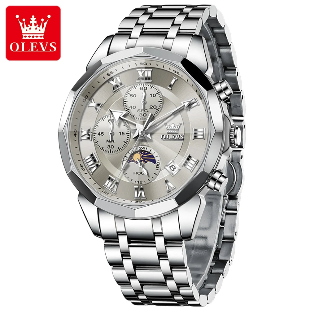OLEVS 3675 luxe en acier inoxydable étanche calendrier montre à Quartz pour hommes chronographe lumineux hommes montres Reloj Hombre