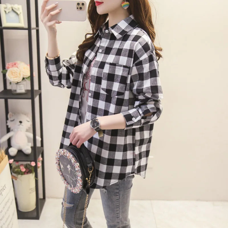 2025 nouvelle mode lâche femmes chemise à carreaux frais collège Style Design Blouses et hauts à manches longues décontracté femme à carreaux vêtements