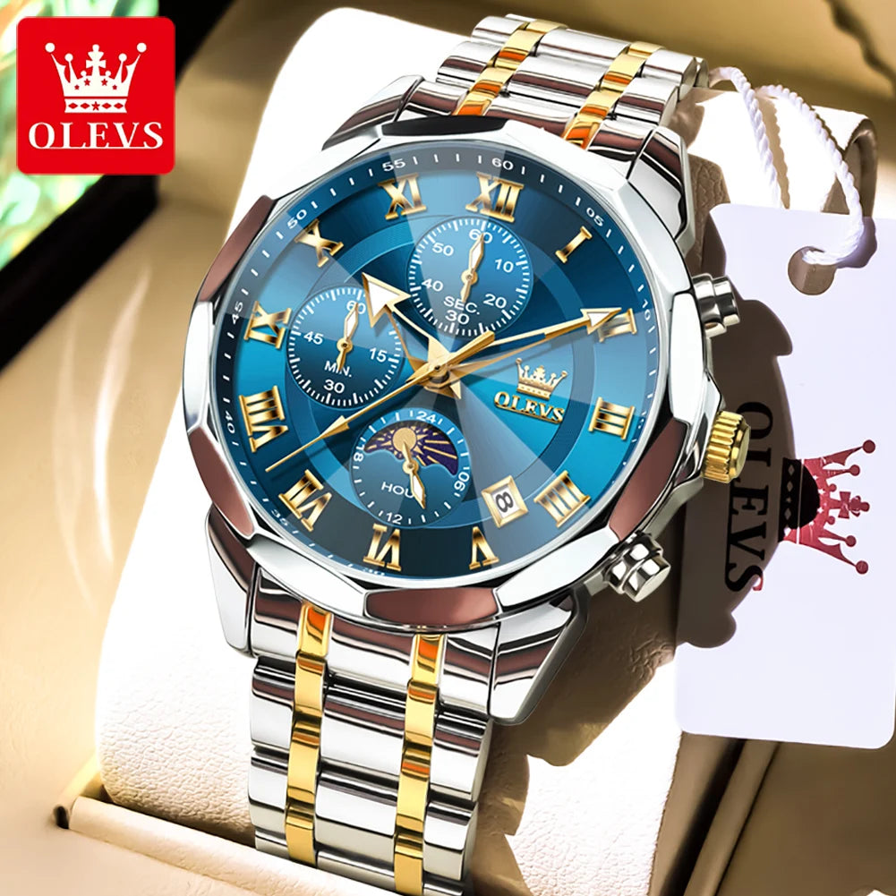 OLEVS 3675 luxe en acier inoxydable étanche calendrier montre à Quartz pour hommes chronographe lumineux hommes montres Reloj Hombre