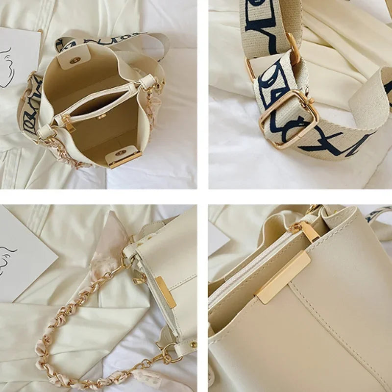 Sac à bandoulière de luxe pour femmes, sac seau de grande capacité avec chaîne de ruban, sac à bandoulière pour les déplacements, nouvelle collection