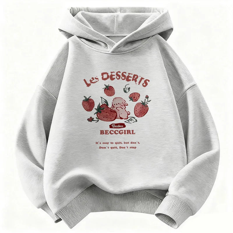 Sweat à capuche Y2k à la mode avec motif fraise amusant pour enfants, style années 90, décontracté, pour garçons et filles