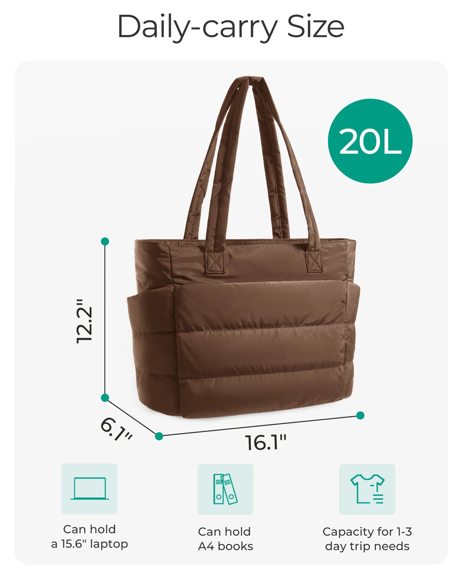 Sac fourre-tout matelassé léger BAGSMART, sac à bandoulière matelassé pour femme, sac à main, sac de voyage, sac de sport avec compartiments