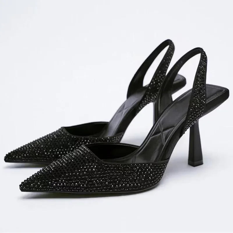 2025 été nouvelle marque femmes sandales mode cristal boucle Slingback talons hauts fête élégante or femme chaussures Sexy pompes