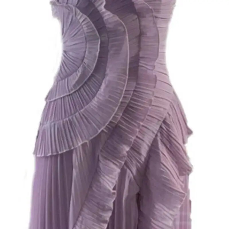 IEQJ mode plis robe irrégulière femmes licou sans manches à plusieurs niveaux robes décontractées 2025 été nouvelle marée 3QW1045
