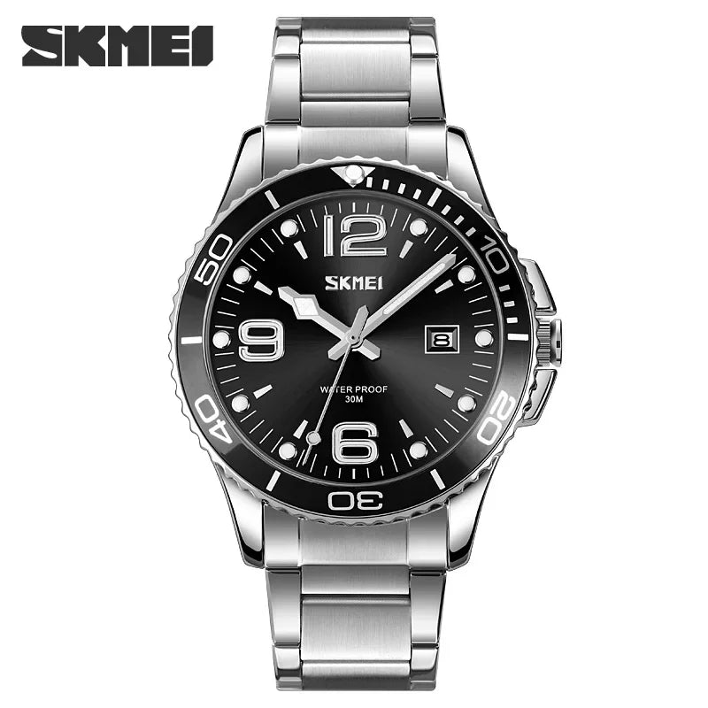 SKMEI 9278 luxe en acier inoxydable heure semaine Date horloge montre à Quartz pour hommes Sport étanche montres hommes Reloj Hombre