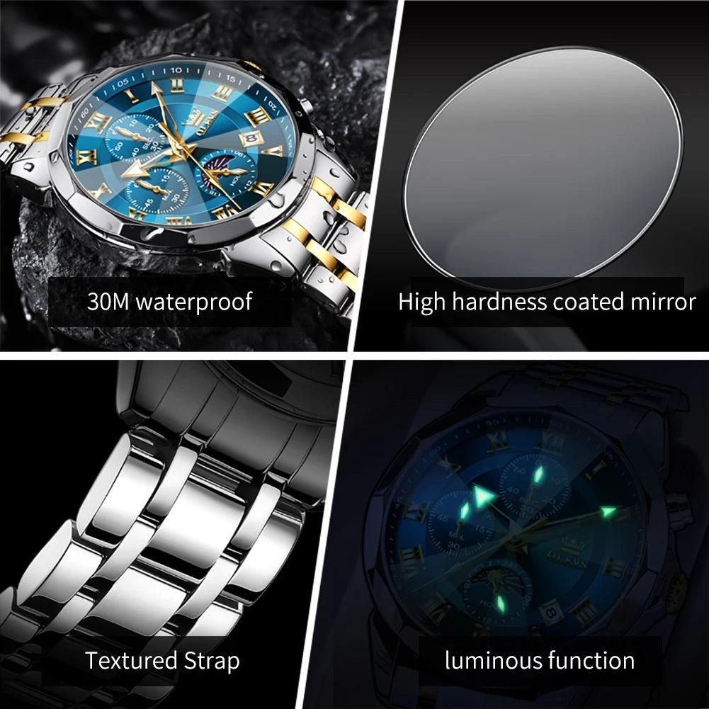 OLEVS 3675 luxe en acier inoxydable étanche calendrier montre à Quartz pour hommes chronographe lumineux hommes montres Reloj Hombre