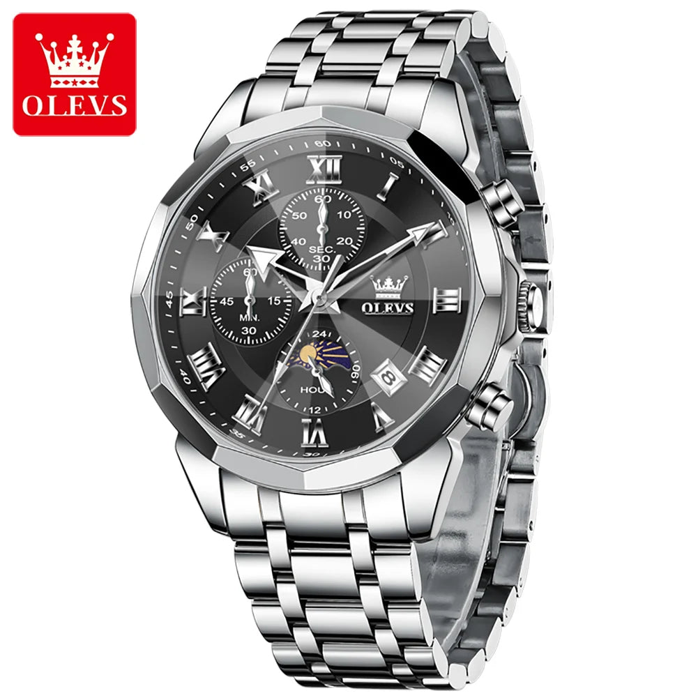 OLEVS 3675 luxe en acier inoxydable étanche calendrier montre à Quartz pour hommes chronographe lumineux hommes montres Reloj Hombre