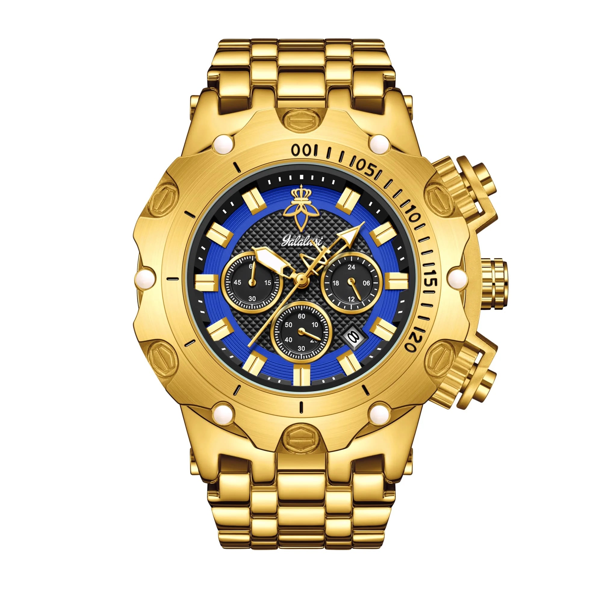 YaLaLuSi – montre en or pour hommes, multi chronographe, 3 sous-cadrans, bracelet robuste, cadran lumineux, montre-bracelet à Quartz, cadeau pour homme