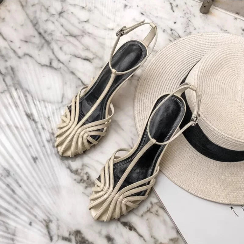 Sandales femmes 2025 Style Simple t-strap sandales pour filles femmes Sexy talon bande étroite fête chaussures de mariage été Sandalias