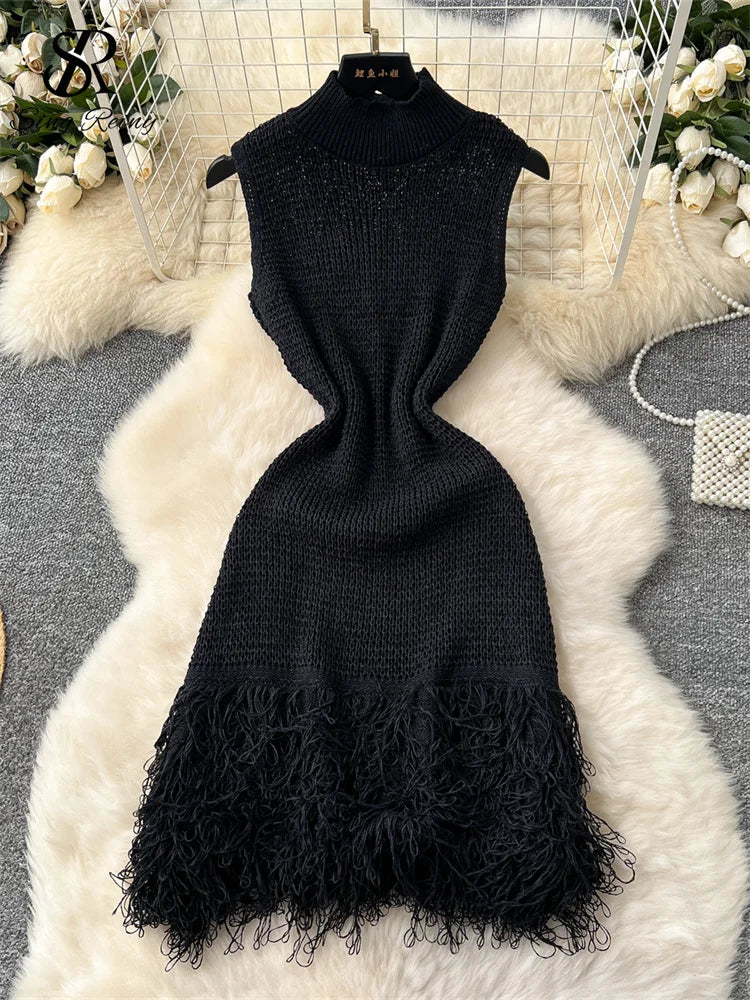 SINGREINY américain Hotsweet robe moulante sans manches Design en fourrure 2025 été Style Simple femmes vacances tricot longue robe