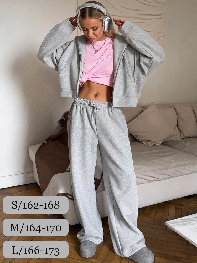 Ensemble de survêtement pour femmes, sweat-shirt à capuche et pantalon, ensemble deux pièces, sweat-shirt décontracté à fermeture éclair, pantalon de sport uni avec cordon de serrage, ensembles de sport
