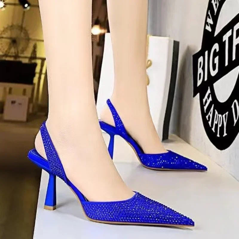 2025 été nouvelle marque femmes sandales mode cristal boucle Slingback talons hauts fête élégante or femme chaussures Sexy pompes